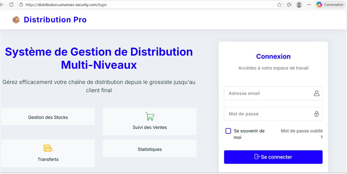 Aperçu du projet Gestion de distribution