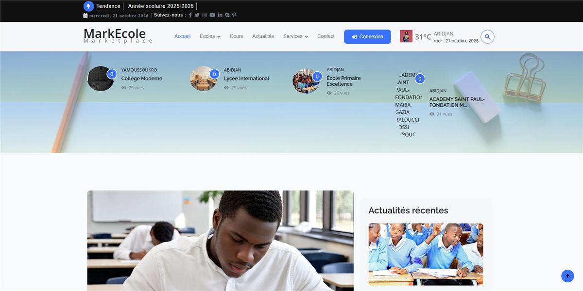 Aperçu du projet Marketplace scolaire