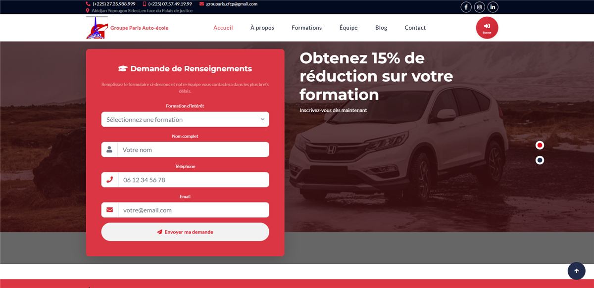 Aperçu du projet Groupe Paris Auto-école